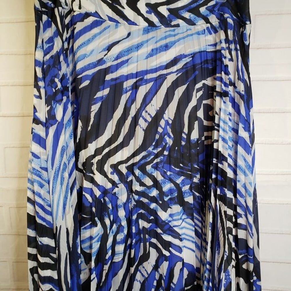 Tropical NEW Chicos Black Label Blue Pleated Maxi Skirt womens 2 M Long